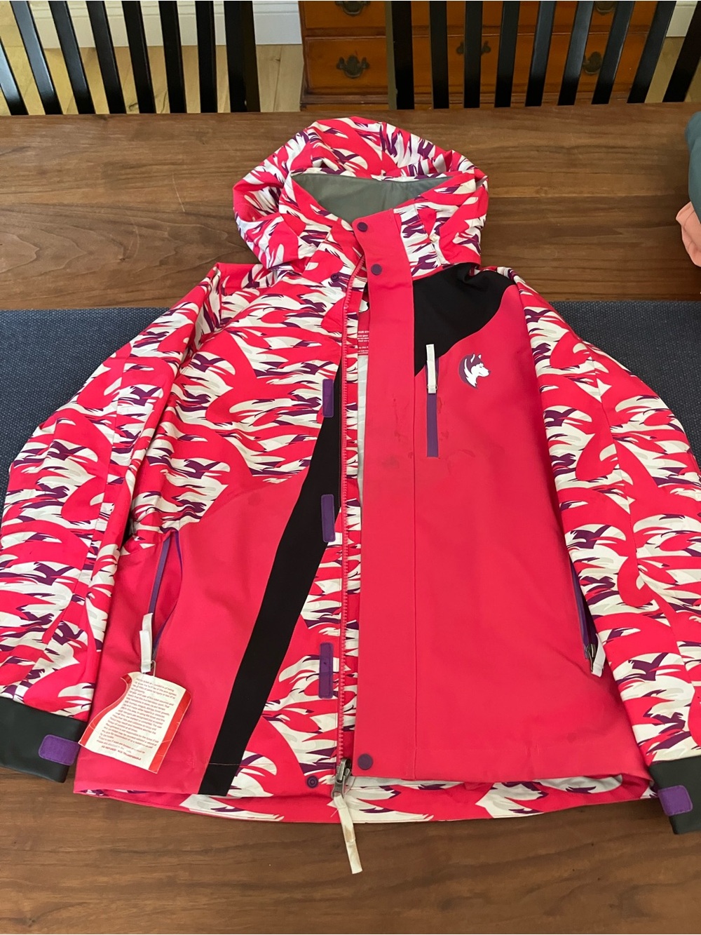 Girls Pink/White technical ski shell by Shred Dog